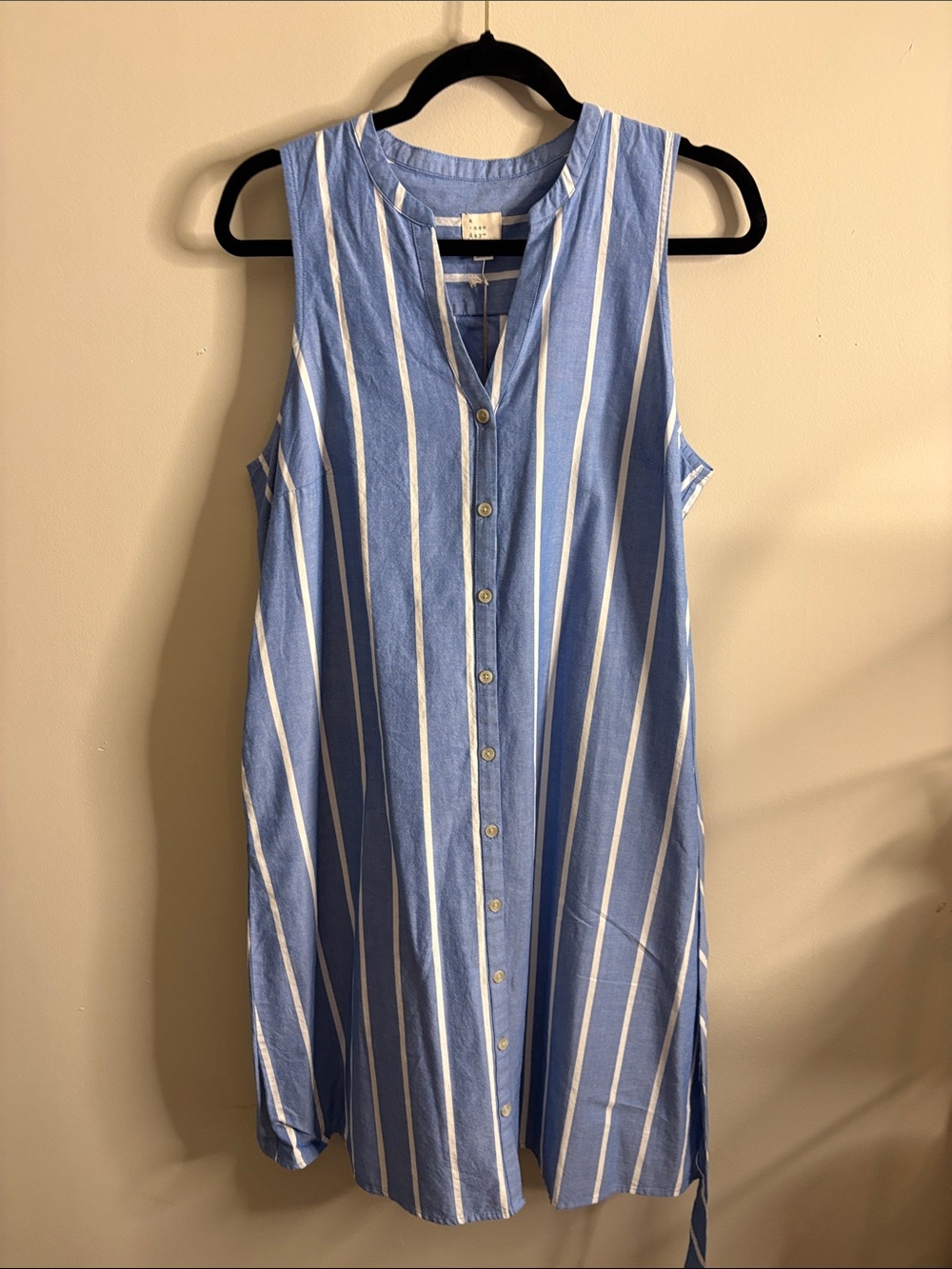 a new day Light Blue & White Sleeveless Button-Front Midi Dress